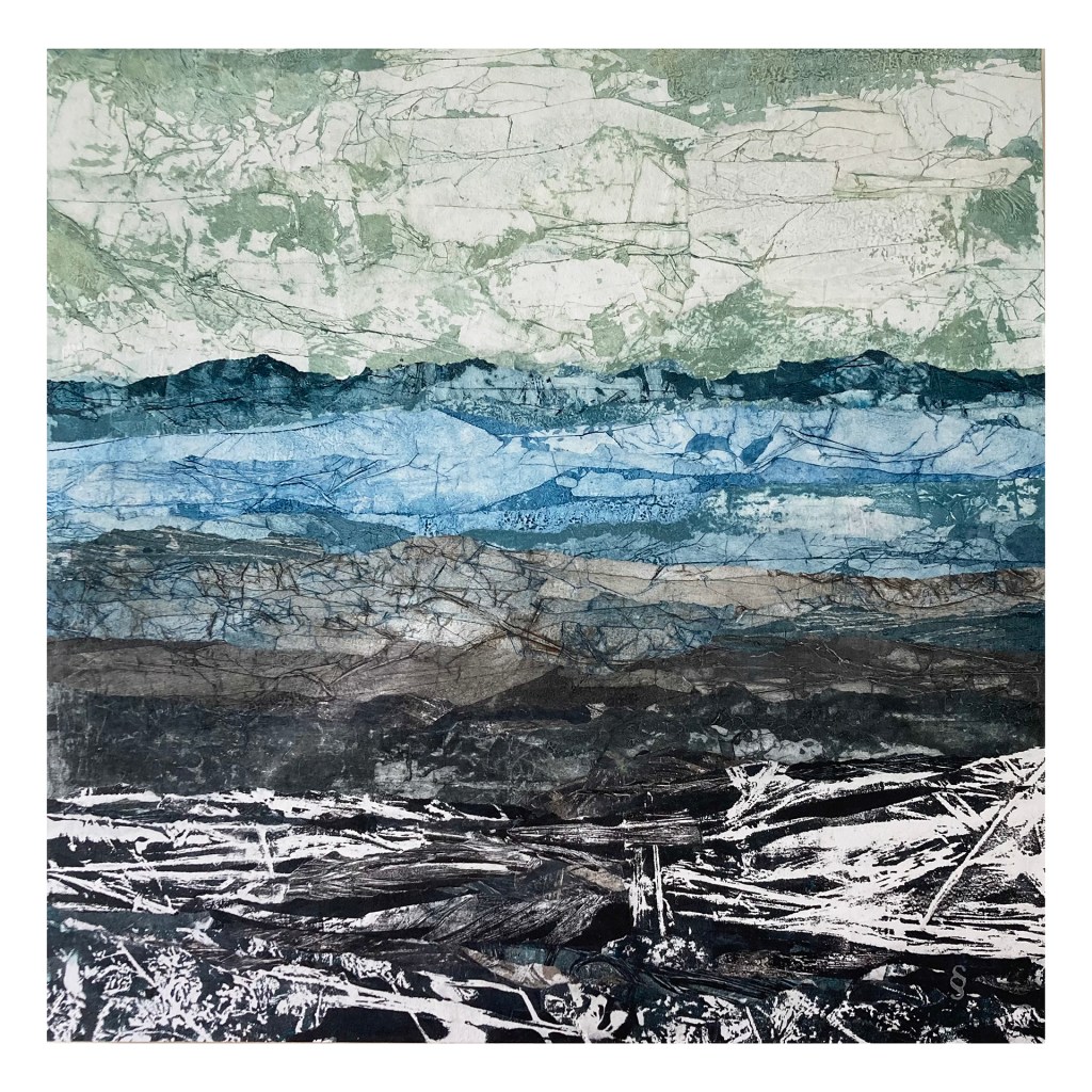 Embâcle I, Techniques mixtes, 20 X 20 po. Sylvie Schueler © 2025