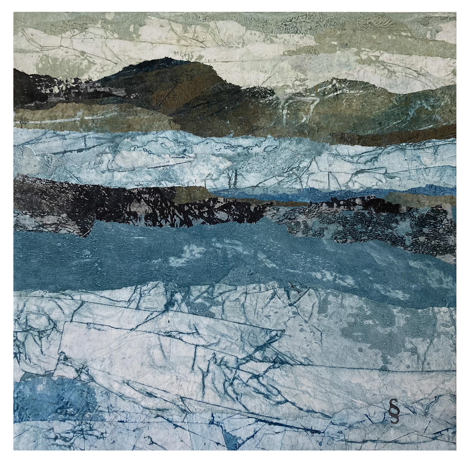 L'Autre Rive III, Techniques mixtes, 12 po. X 12 po. Sylvie Schueler © 2025