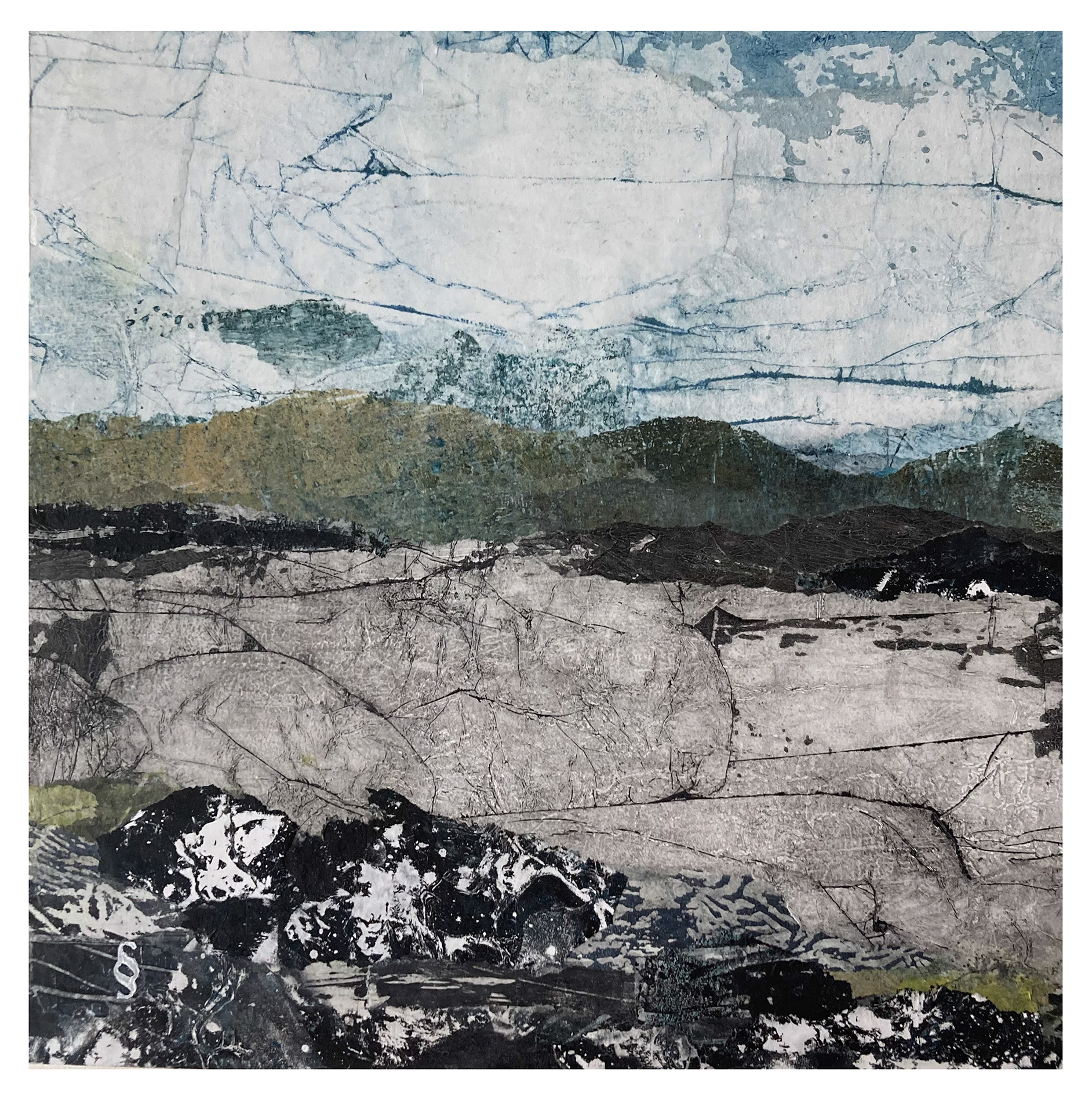 L'Autre Rive, Techniques mixtes, 12 po. X 12 po. Sylvie Schueler © 2025