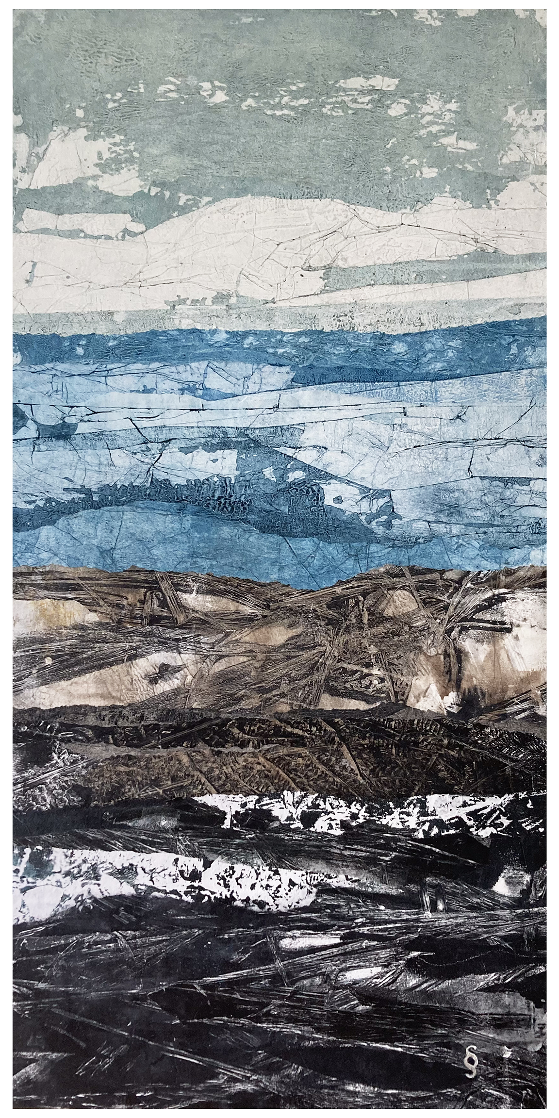 La danse des glaces II, Techniques mixtes, 24 po. X 12 po. Sylvie Schueler © 2025