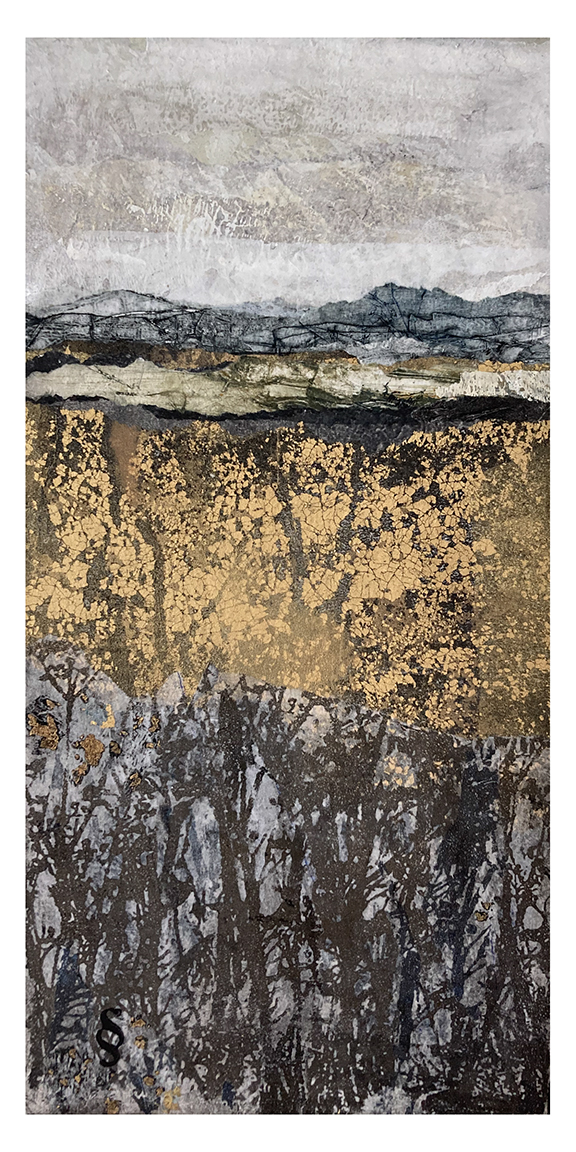 Paysage, Techniques mixtes, 12 po. X 6 po. Sylvie Schueler © 2025
