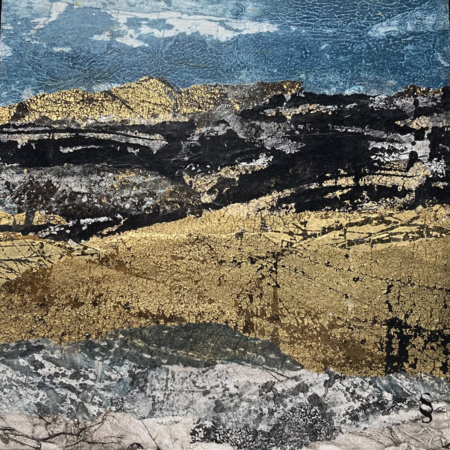 Les ombres passagères I, Techniques mixtes, 8 X 8 po. Sylvie Schueler © 2025