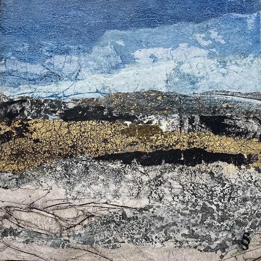 Les ombres passagères III, Techniques mixtes, 8 X 8 po. Sylvie Schueler © 2025