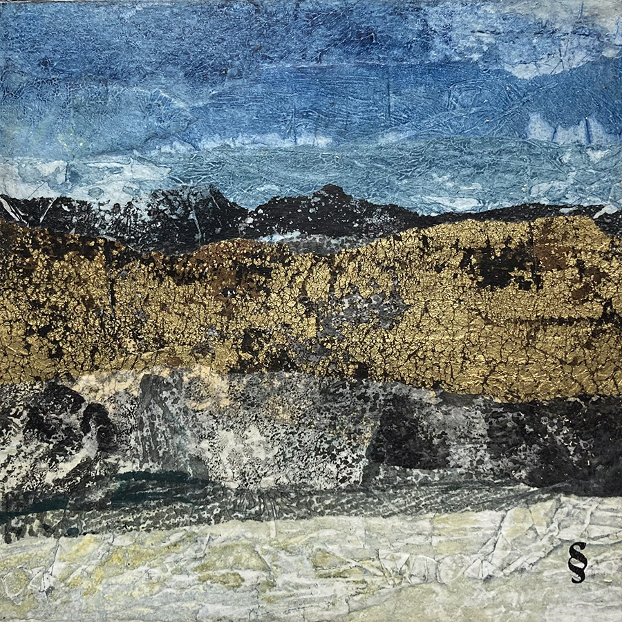 Les ombres passagères IV, Techniques mixtes, 8 X 8 po. Sylvie Schueler © 2025